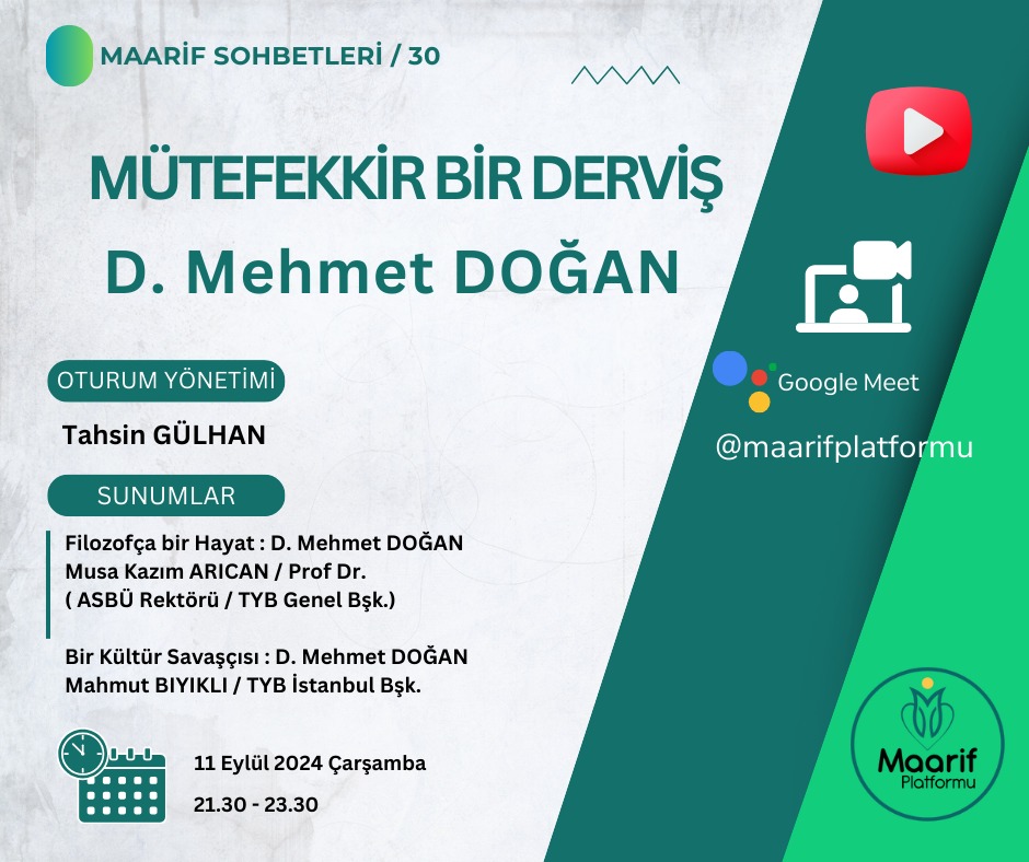 Maarif Sohbetlerinde merhum D. Mehmet Doğan konuşulacak